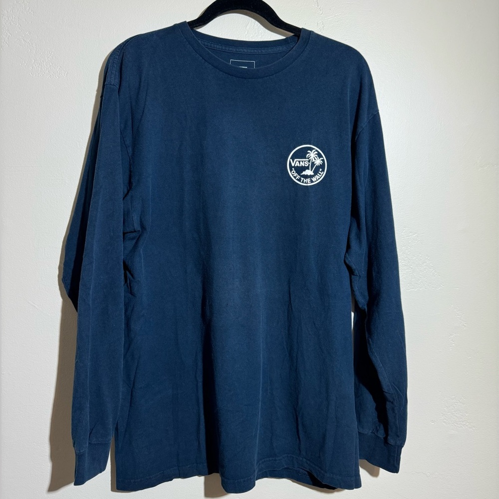 Vans Off The Wall Logo 100% Cotton Tshirt Long Sleeve navy blue men’s size large